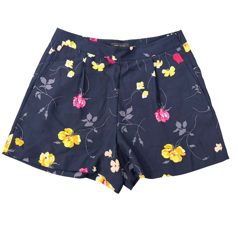 Ann Taylor Womens Floral Navy Pleated Dressy Shorts Size 10